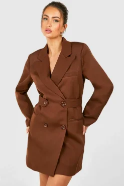 Blazer Dresses*boohoo Double Breasted Cinched Waist Blazer Dress chocolate