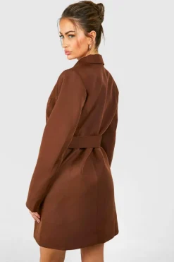 Blazer Dresses*boohoo Double Breasted Cinched Waist Blazer Dress chocolate