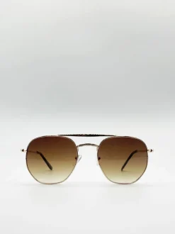 Sunglasses*SVNX Double Bridge Metal Sunglasses With Gradient Lenses Gold