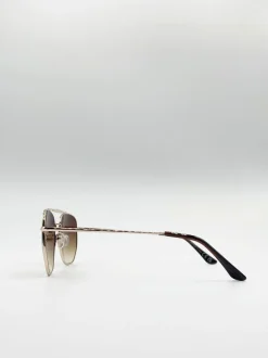 Sunglasses*SVNX Double Bridge Metal Sunglasses With Gradient Lenses Gold