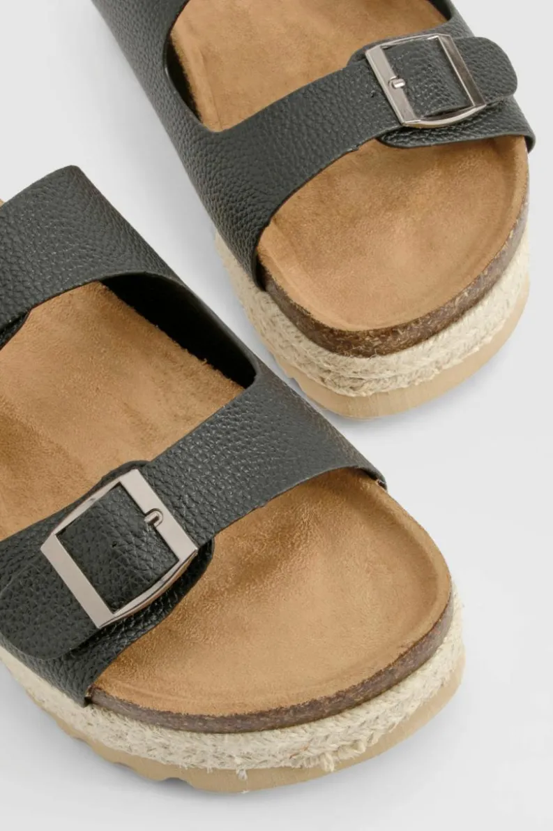 Sandals*boohoo Double Buckle Flatform Sandals black
