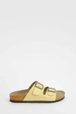 Sandals*boohoo Double Buckle Footbed Sandals lemon