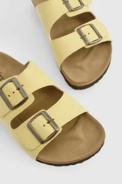Sandals*boohoo Double Buckle Footbed Sandals lemon