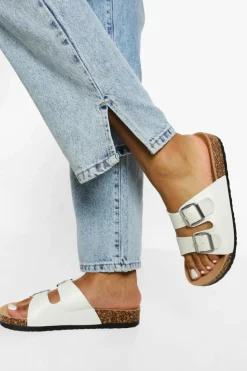 Flats|Sandals*boohoo Double Buckle Footbed Slider white