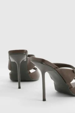 Sandals|Heels*boohoo Double Buckle Square Toe Heeled Mules chocolate