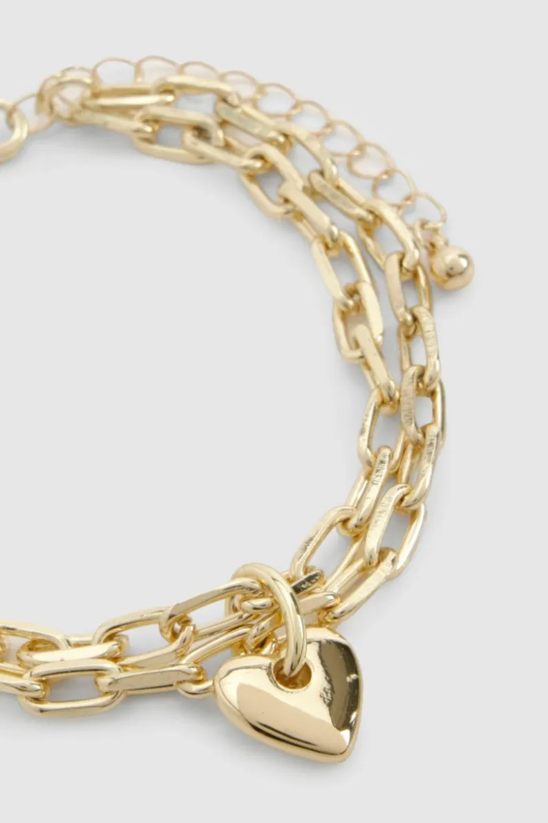 Bracelets*boohoo Double Chain Heart Pendant Bracelet gold