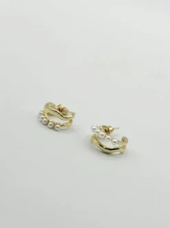 Earrings*SVNX Double Conch Hoop and Pearl Earring Gold
