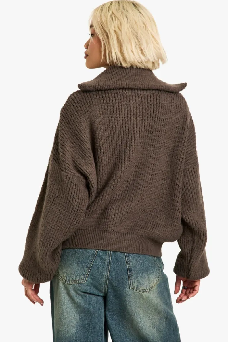 Cardigans|Jumpers & Cardigans*boohoo Double Ended Zip Up Brushed Knit Oversized Cardigan tobacco
