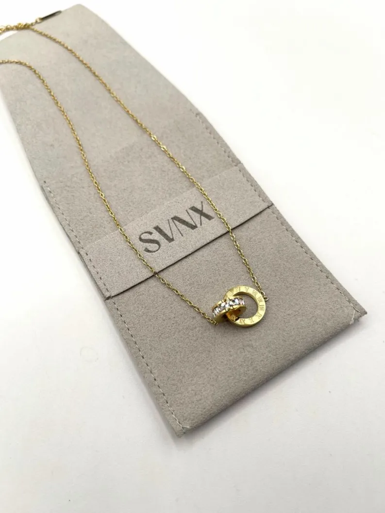 Necklaces*SVNX Double Hoop Roman Numeral Necklace in Gold