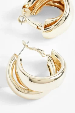 Earrings*boohoo Double Hooped Earrings gold