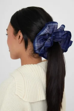 Hair Accessories*My Accessories London Double Layer Check Scrunchie Navy
