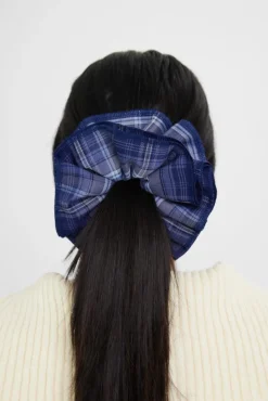 Hair Accessories*My Accessories London Double Layer Check Scrunchie Navy