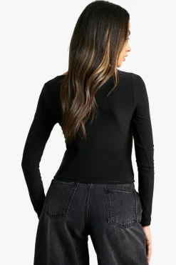 Long Sleeve Tops|Boohoo Basics*boohoo Double Layer Slinky Square Neck Long Sleeve Top black
