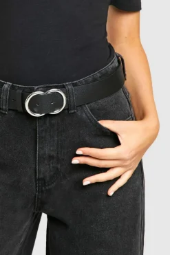 Belts*boohoo Double Silver Ring Detail Boyfriend Belt black