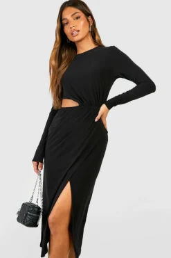 Midi Dresses*boohoo Double Slinky Cut Out Midi Dress black