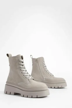 Chunky Boots|Biker Boots*boohoo Double Sole Chunky Hiker Boots grey