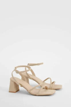 Heels*boohoo Double Strap Asymmetric Low Block Heel nude