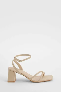 Heels*boohoo Double Strap Asymmetric Low Block Heel nude