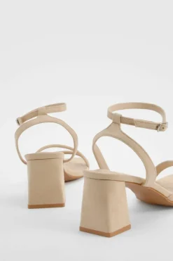 Heels*boohoo Double Strap Asymmetric Low Block Heel nude