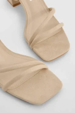 Heels*boohoo Double Strap Asymmetric Low Block Heel nude