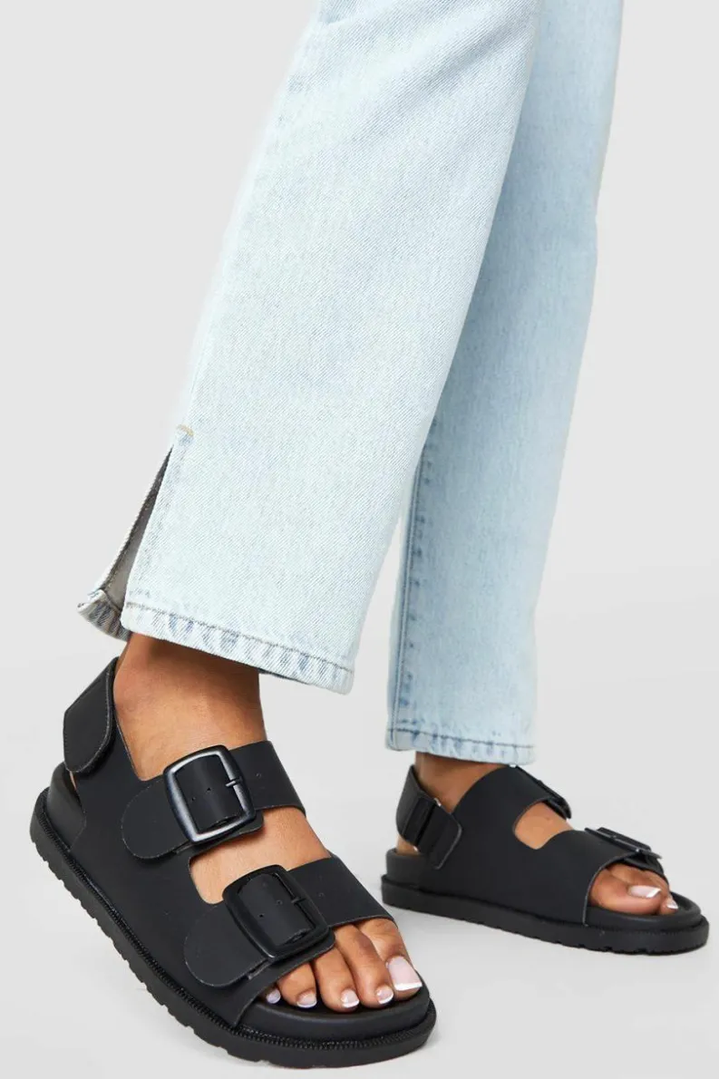 Flats|Sandals*boohoo Double Strap Buckle Dad Sandals black