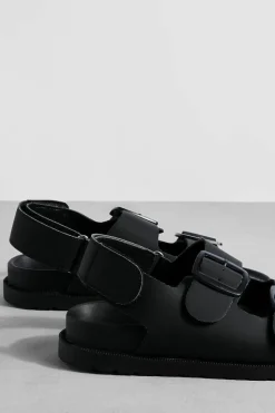 Flats|Sandals*boohoo Double Strap Buckle Dad Sandals black