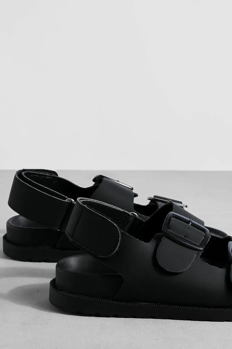 Flats|Sandals*boohoo Double Strap Buckle Dad Sandals black
