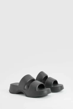 Sandals*boohoo Double Strap Chunky Platform Sliders black