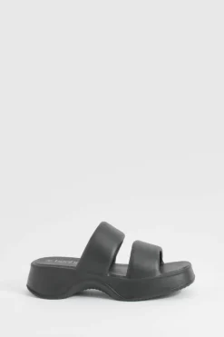 Sandals*boohoo Double Strap Chunky Platform Sliders black