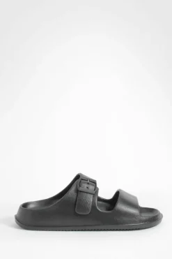 Sandals*boohoo Double Strap Chunky Sliders black