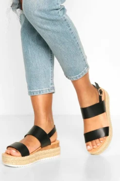 Flats|Sandals*boohoo Double Strap Espadrille Flatforms black