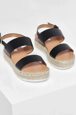 Flats|Sandals*boohoo Double Strap Espadrille Flatforms black