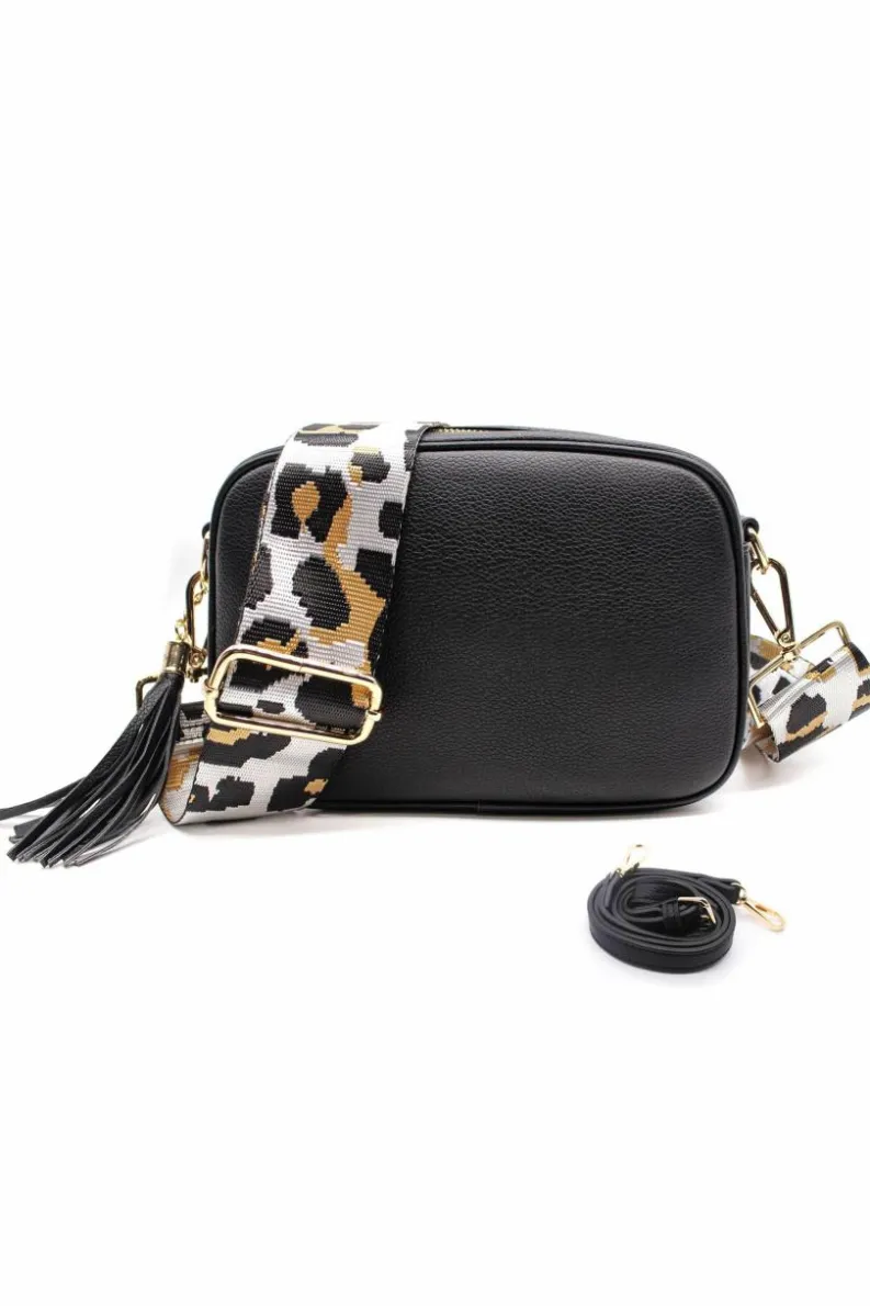 Cross-Body Bags*Kitise Double Strap Tassel Charm Canvas Strap Camera Crossbody Bag Black