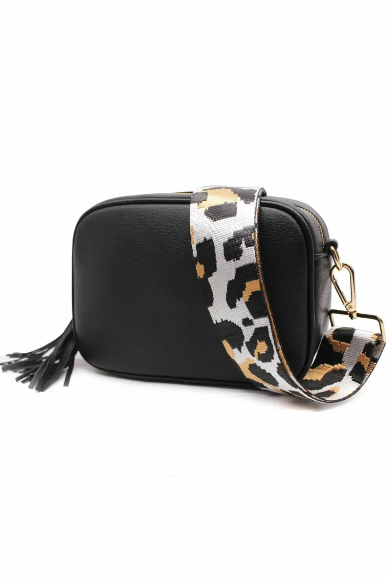 Cross-Body Bags*Kitise Double Strap Tassel Charm Canvas Strap Camera Crossbody Bag Black