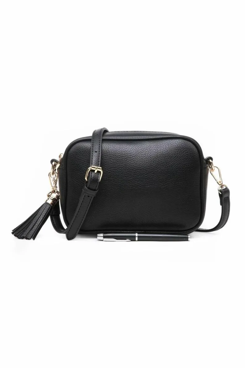 Cross-Body Bags*Kitise Double Strap Tassel Charm Canvas Strap Camera Crossbody Bag Black