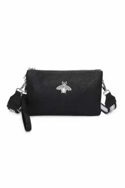 Cross-Body Bags|Handbags*Kitise Double Zip Comparment Small Bee Detail Purse Crossbody BagWith Canvas Strap Black