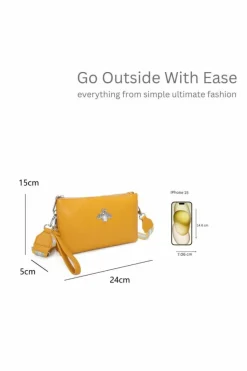 Cross-Body Bags|Handbags*Kitise Double Zip Comparment Small Bee Detail Purse Crossbody BagWith Canvas Strap Black