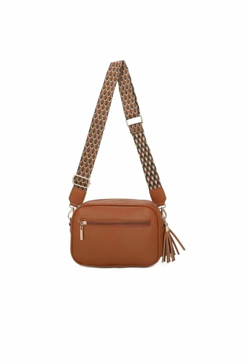 Cross-Body Bags|Handbags*Kitise Double Zip Tassel Accent Embossed Camera Bag With Canvas Strap Black