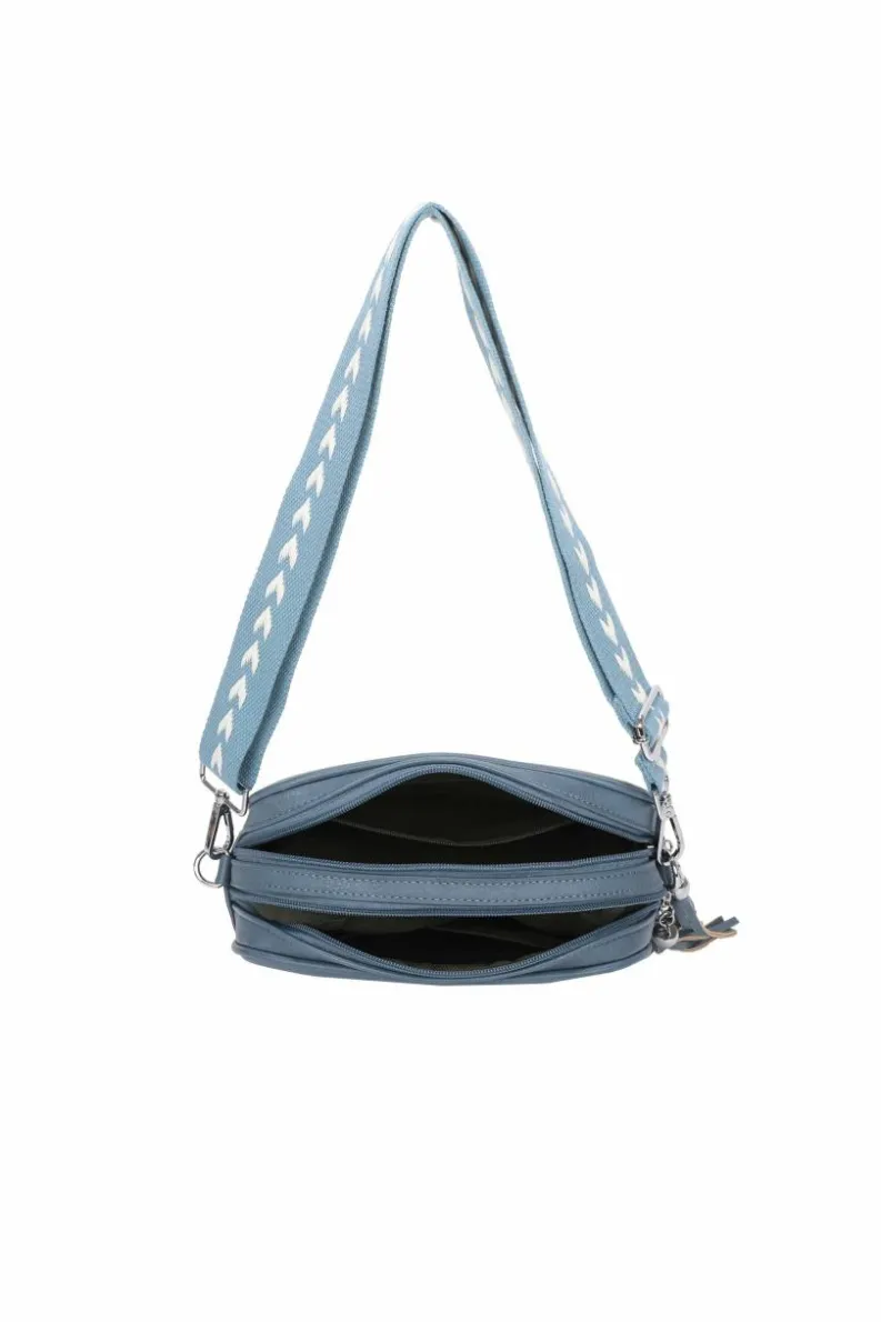 Cross-Body Bags*Kitise Double Zipper PU Leather Tassel Charm Canvas Strap Crossbody Bag Black