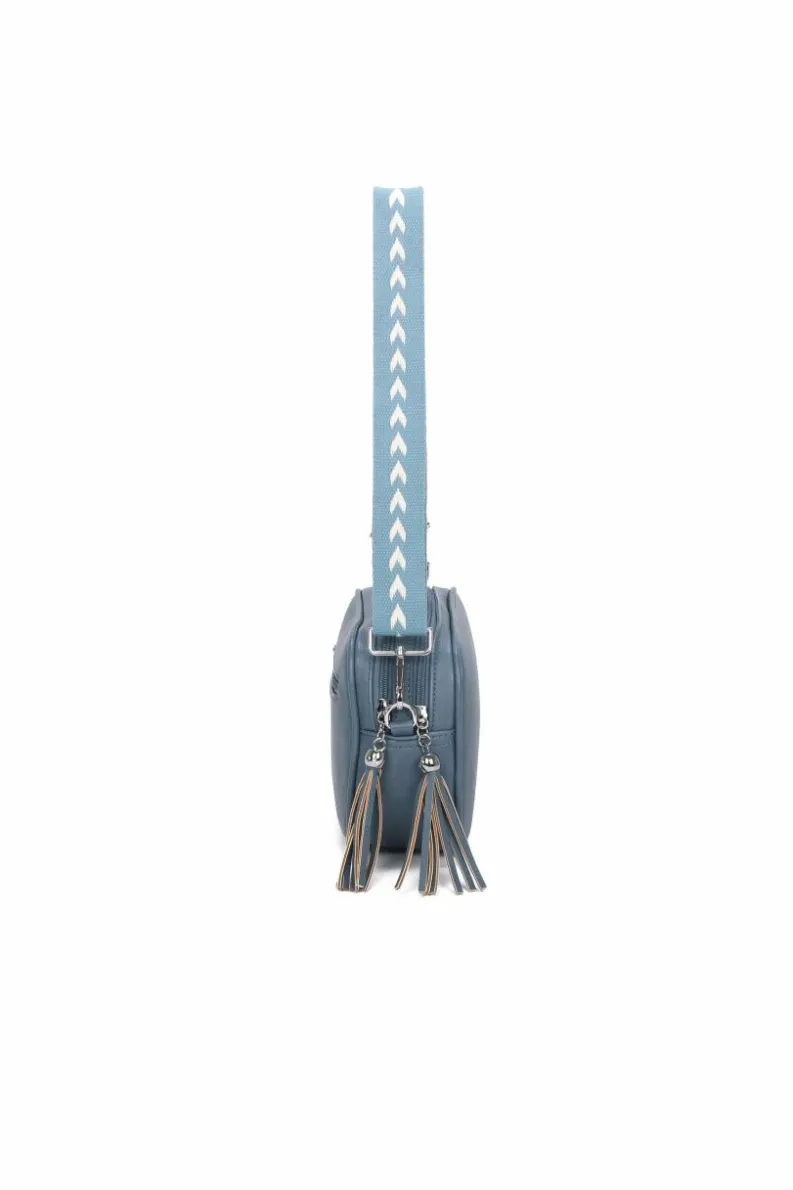 Cross-Body Bags*Kitise Double Zipper PU Leather Tassel Charm Canvas Strap Crossbody Bag Black