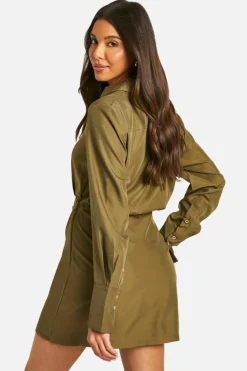 Shirt Dresses*boohoo Drape Detail Shirt Dress khaki