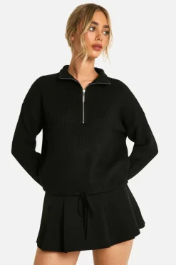 Jumpers|Jumpers & Cardigans*boohoo Drawstring Zip Funnel Neck Jumper black
