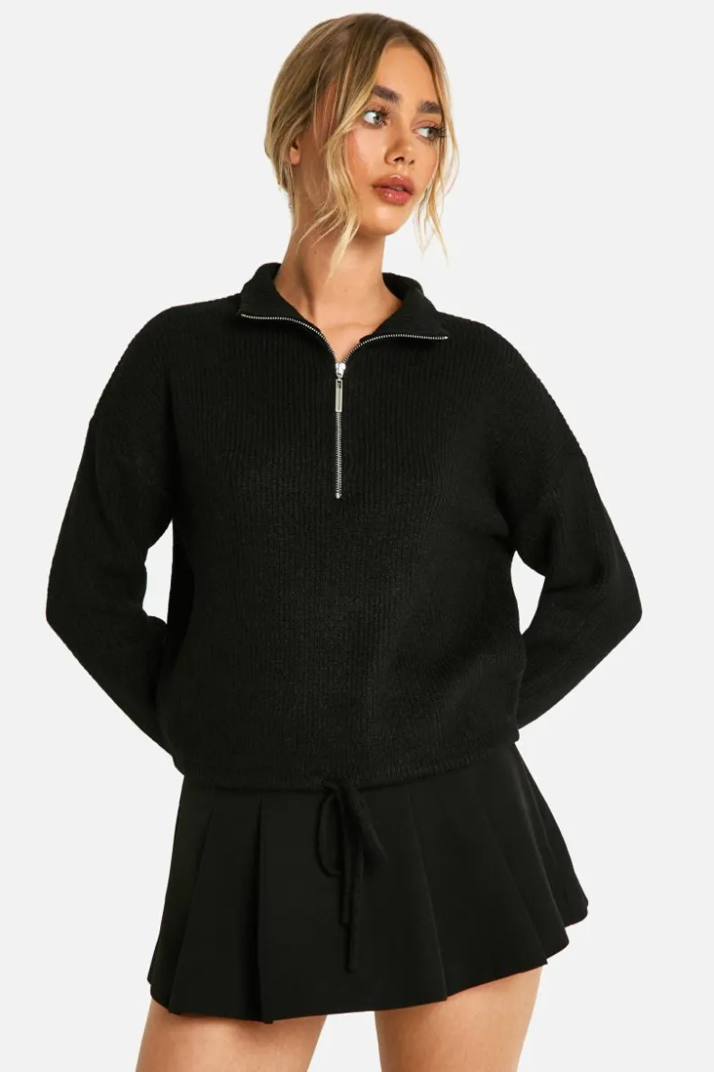 Jumpers|Jumpers & Cardigans*boohoo Drawstring Zip Funnel Neck Jumper black