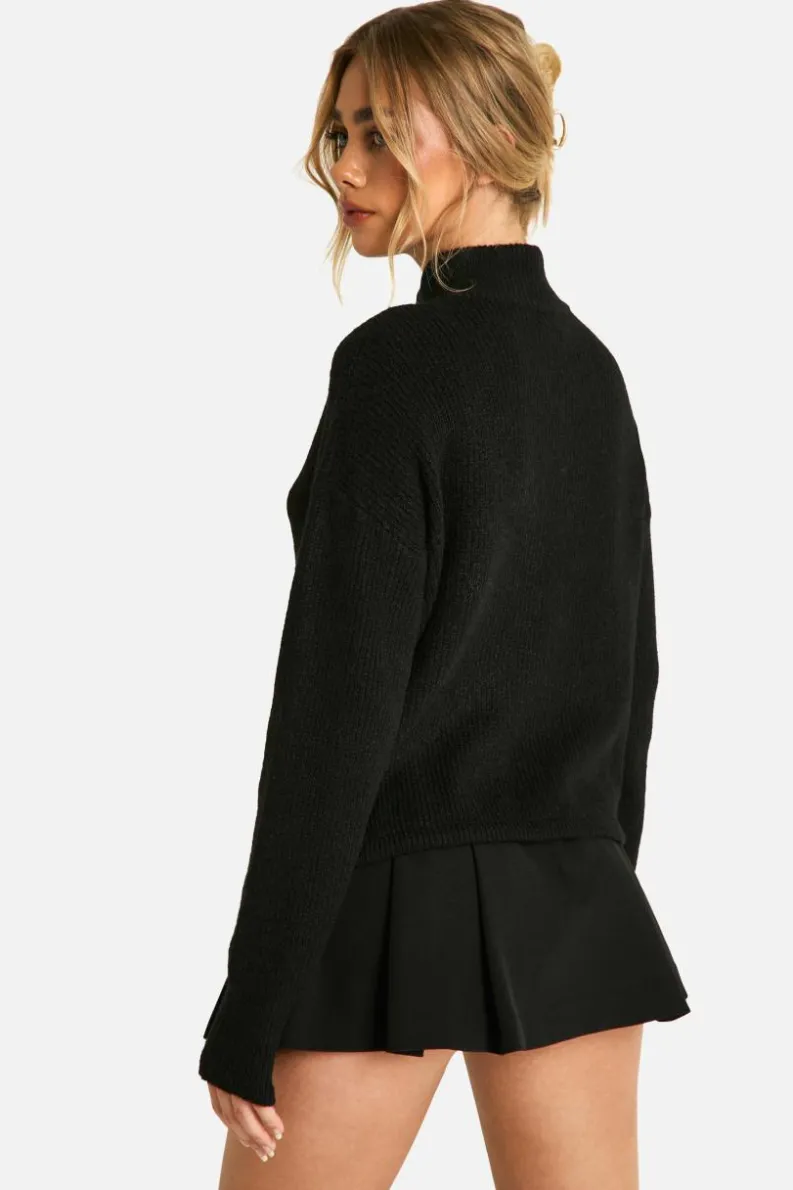Jumpers|Jumpers & Cardigans*boohoo Drawstring Zip Funnel Neck Jumper black