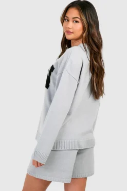 Knitted Co-Ords|Shorts*boohoo Dsgn Crew Neck Jumper And Shorts Knitted Set grey