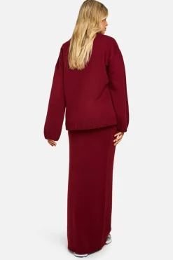 Knitted Co-Ords|Bottoms*boohoo DSGN Crew Neck Knitted Jumper And Maxi Skirt Set plum