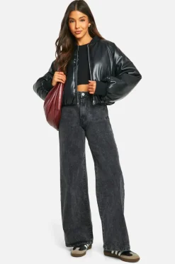 Up To 80% Off Winter Warmers|Bomber Jackets*boohoo Dsgn Embossed Faux Leather Oversized Bomber Jacket black