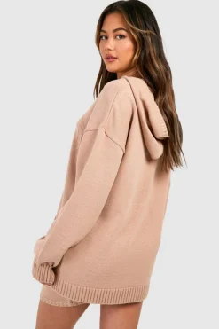 Knitted Co-Ords|Dsgn Studio*boohoo Dsgn Embossed Hoody And Mini Skirt Knitted Set nude
