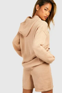 Knitted Co-Ords|Shorts*boohoo Dsgn Embossed Hoody And Shorts Knitted Set nude