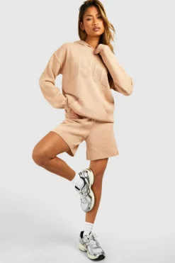 Knitted Co-Ords|Shorts*boohoo Dsgn Embossed Hoody And Shorts Knitted Set nude